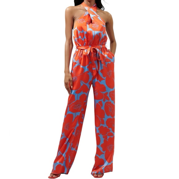 Sugarlips Pants - Sugarlips Orange and Blue Floral halter top Jumpsuit NWT M